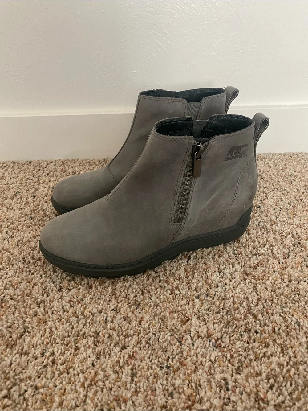 Sorel Gray Wedge Ankle Bootie with Side Zip